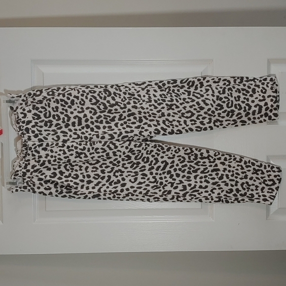 J. Crew Animal Print Black White Slacks Linen Blend Ruffle Waist Pants Size 00 - Picture 1 of 11